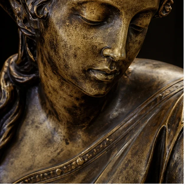 Antiqued brass sculpture with a character-rich finish