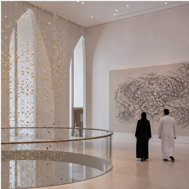 Contemporary cultural or public environment with curated artwork