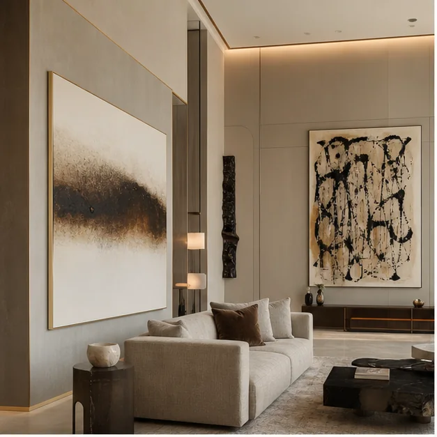 Curated artwork collection in a luxury Dubai interior