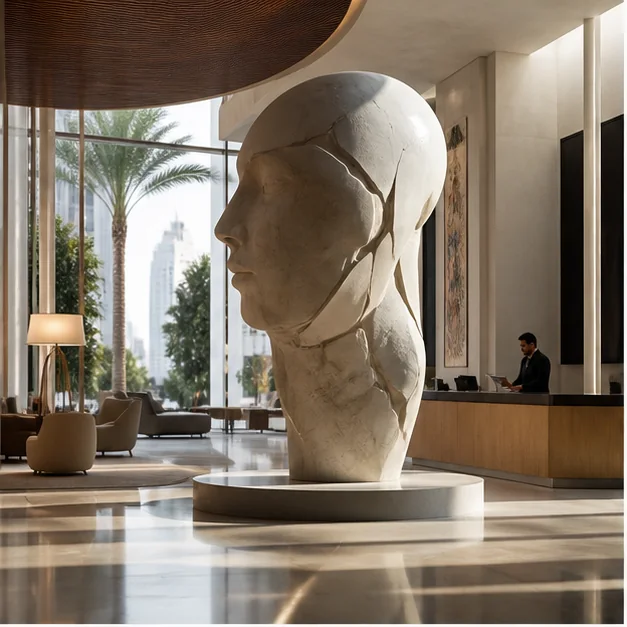 Curated arrival space with a strong first artistic impression