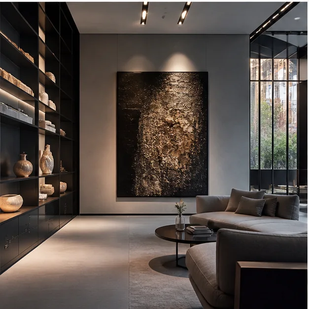Curated artworks responding to architecture and atmosphere in interior spaces