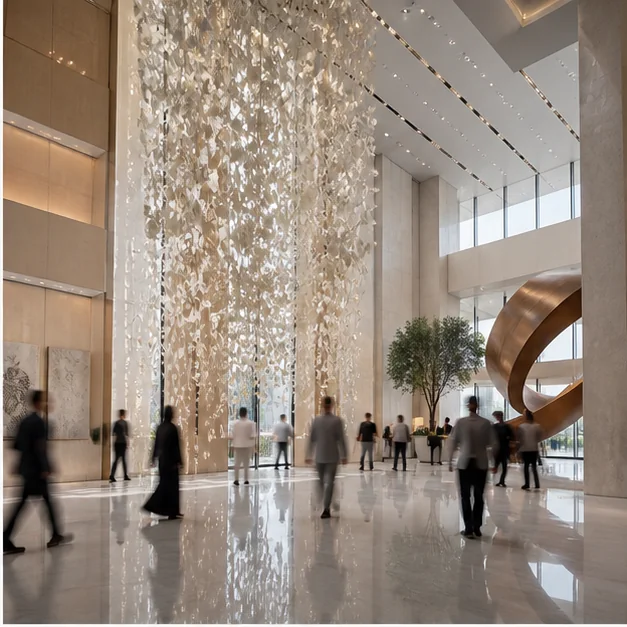 Artwork engaging a larger audience in public areas of a curated environment