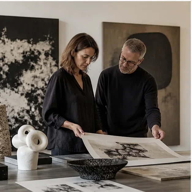 Curator and artist collaboration within a professional contemporary art setting