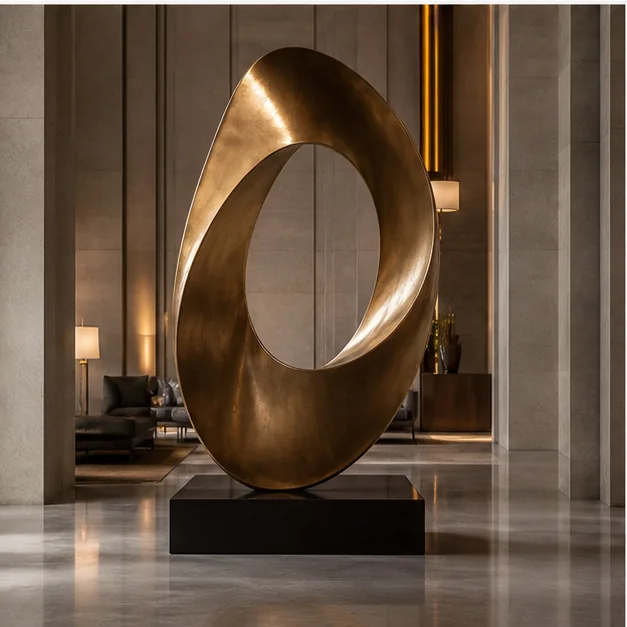 Completed brass artwork in a premium architectural setting