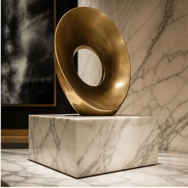 Brass sculpture detail paired with marble