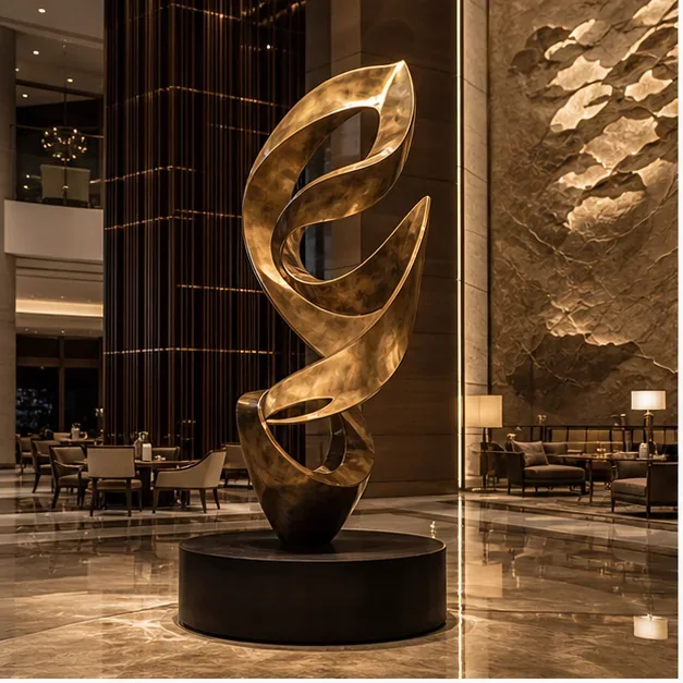Featured brass sculpture project placeholder in a luxury hospitality setting