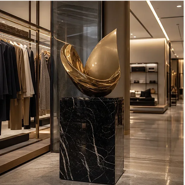 Featured brass sculpture project placeholder in a boutique retail environment
