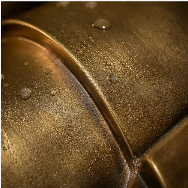 Macro detail of a protected brass sculpture surface