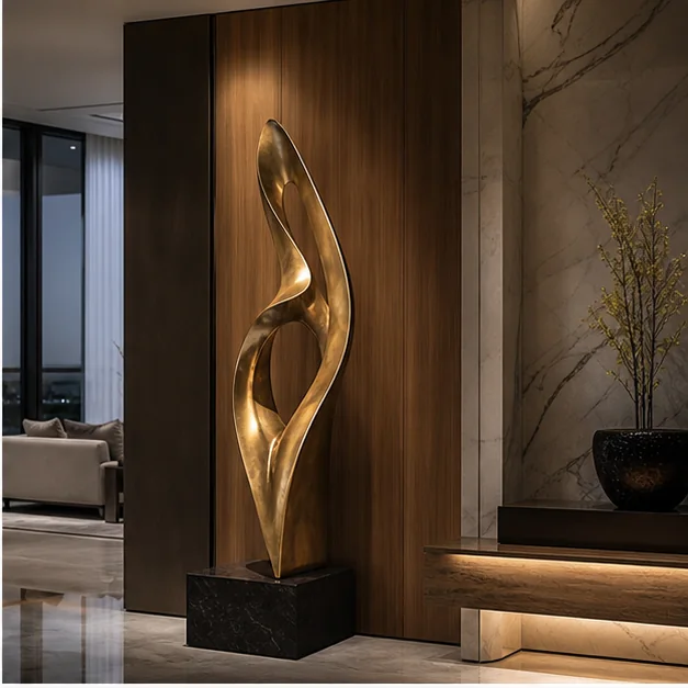 Brass sculptural artwork integrated into a premium residential interior