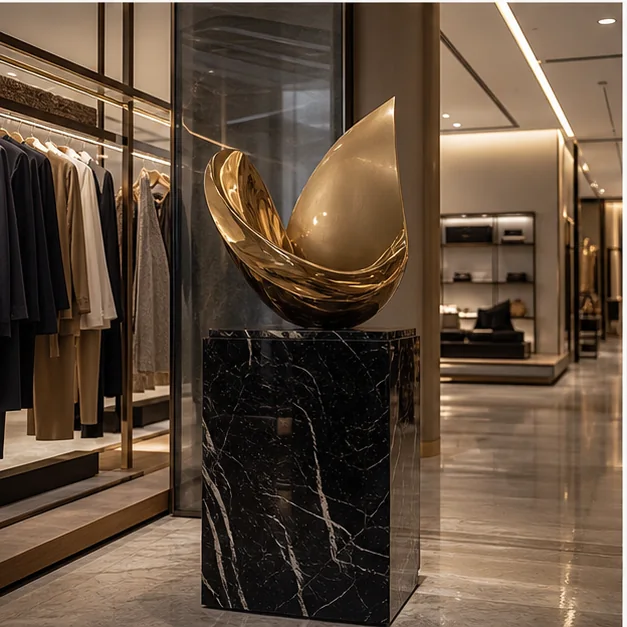 Brass sculptural installation in a high-end boutique retail environment
