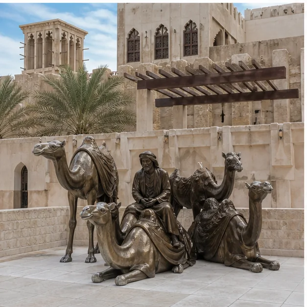 Bronze sculpture integrated into a heritage-inspired cultural development