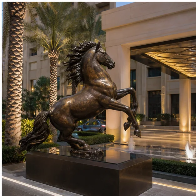 Bronze sculpture at a premium hospitality entrance in the UAE