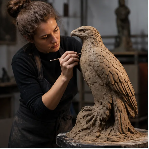 Bronze sculpture sculpting stage in a professional studio