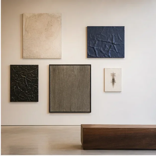 Painting and photography displayed as part of a coherent curated environment