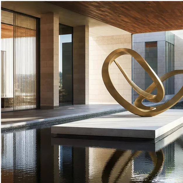 Sculpture and installation integrated into a curated architectural environment