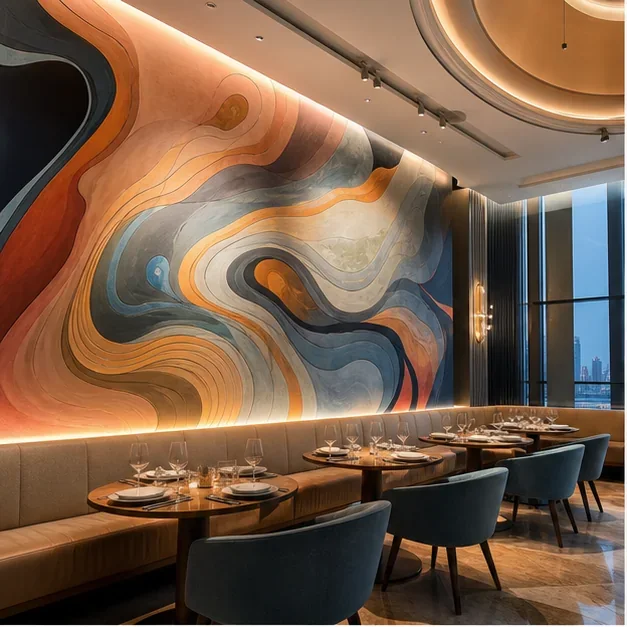 Interior feature wall mural in a premium commercial setting