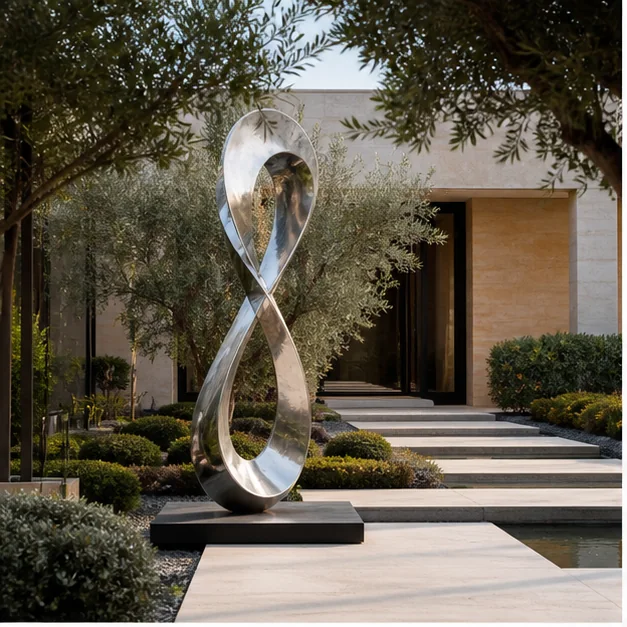 Contemporary outdoor sculpture integrated into a premium UAE landscape