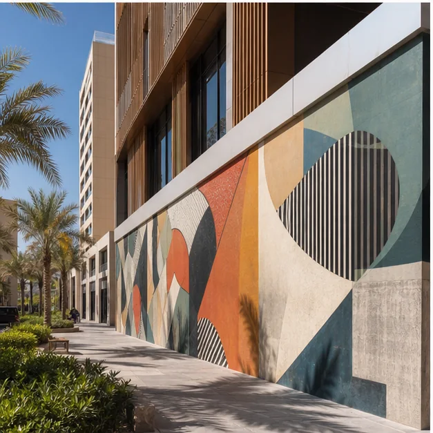 Commissioned graffiti-style artwork in a premium UAE architectural setting