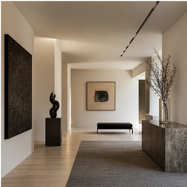Artworks coordinated across a premium interior as part of installation programming