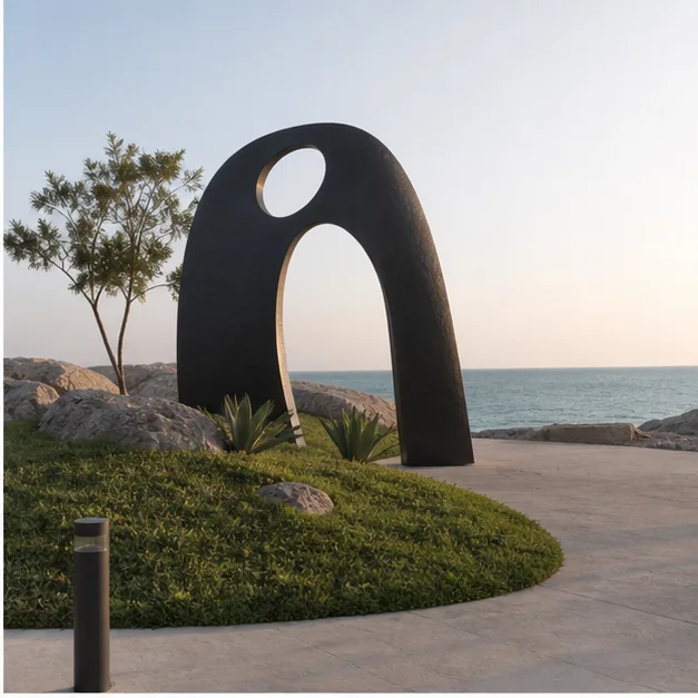 Landscape-integrated sculpture naturally positioned within a premium UAE outdoor setting