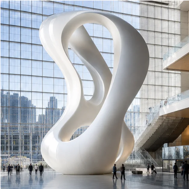 Monumental lightweight foam sculpture inside a large architectural space
