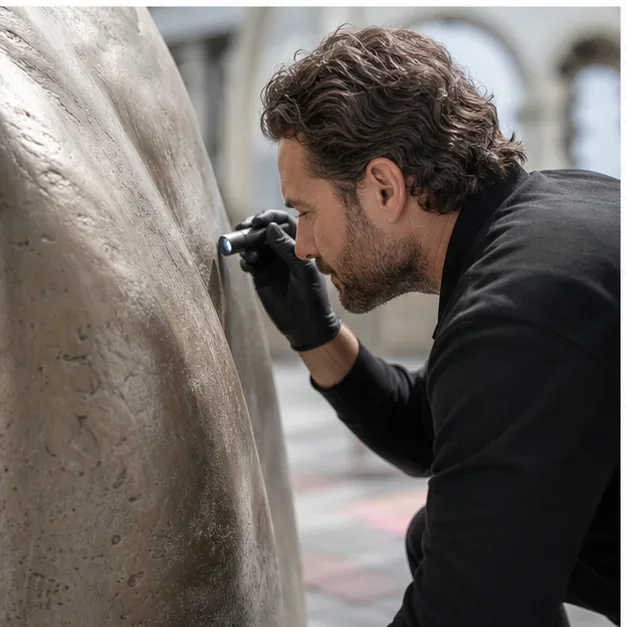 Close-up sculpture inspection detail