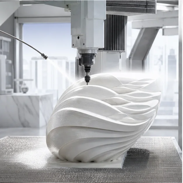 Marble sculpture installation detail