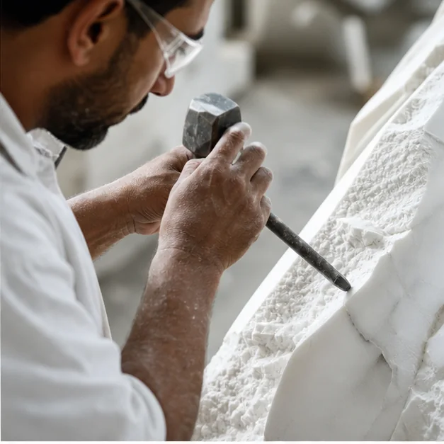 Hand-carving and CNC-assisted carving processes for marble sculpture
