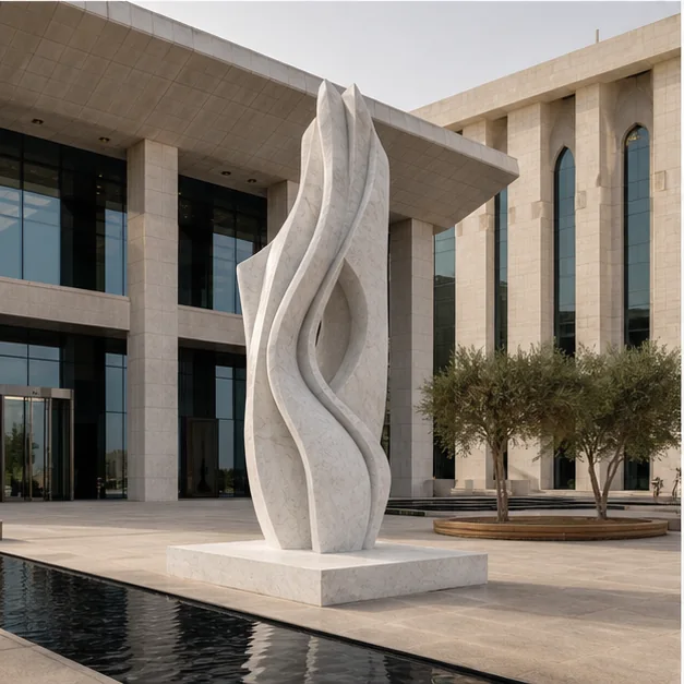 Elegant marble artwork integrated into an institutional or government environment