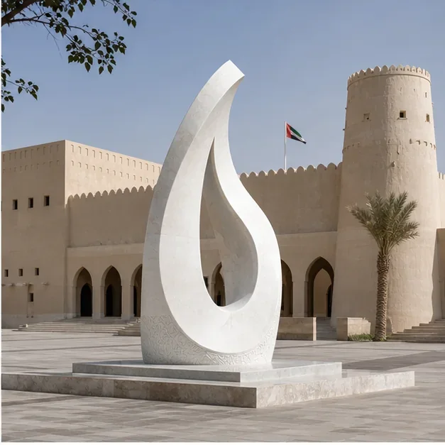 Landmark marble public artwork in a major architectural setting