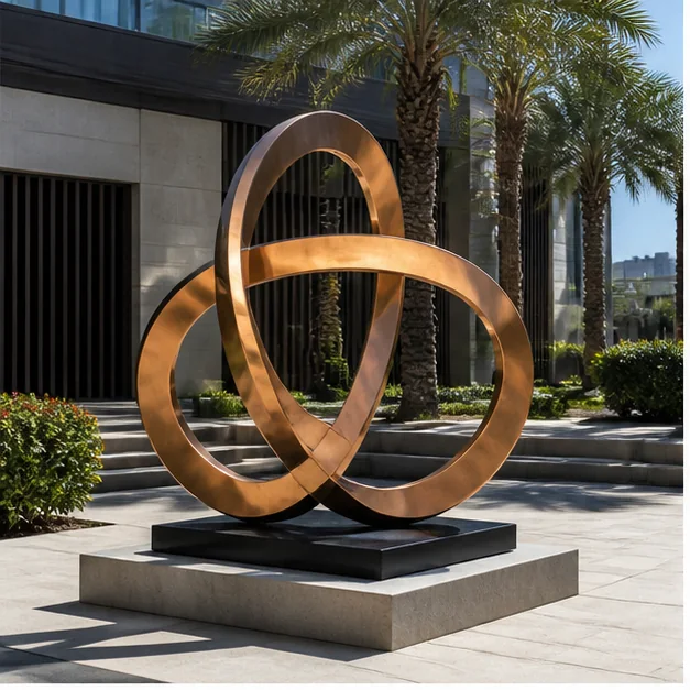 Contemporary metal sculpture integrated into an outdoor UAE landscape