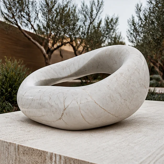 Natural matte marble sculpture with understated stone character