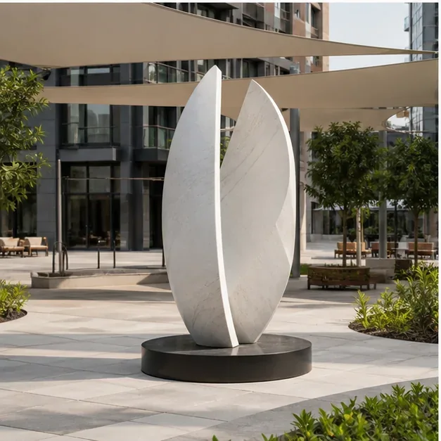 Outdoor sculpture project placeholder for a plaza setting