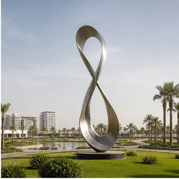 Statement outdoor sculpture anchoring a premium landscape focal point