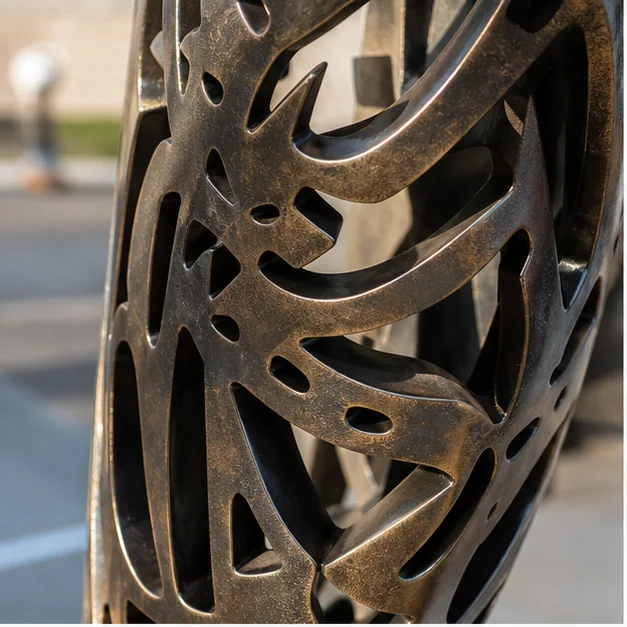 Macro outdoor sculpture surface detail under natural UAE sunlight