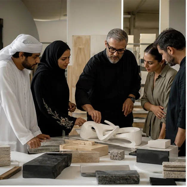 Creative and project teams collaborating on a public art development in the UAE