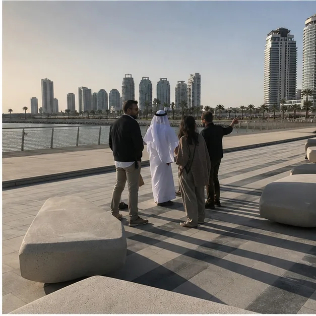 Premium site-analysis view for a public art project in the UAE