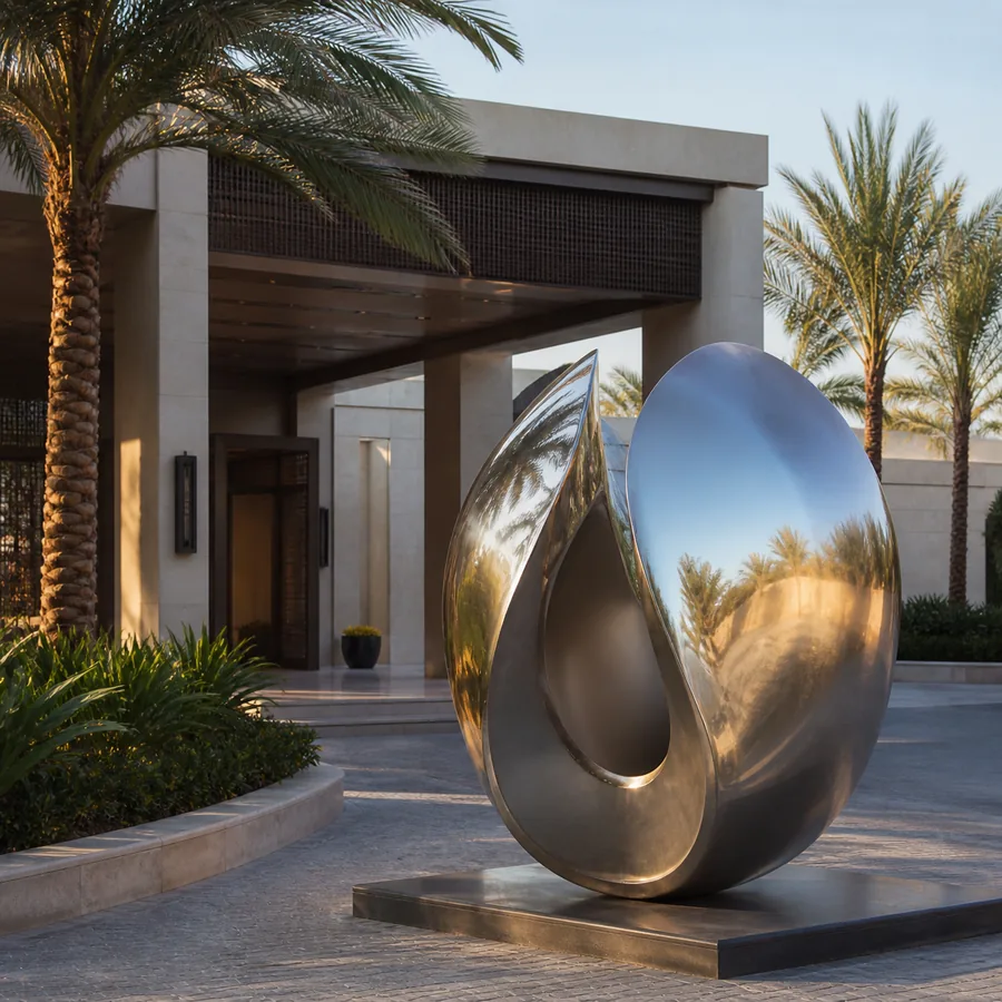 Large sculptural landmark integrated into a hospitality landscape