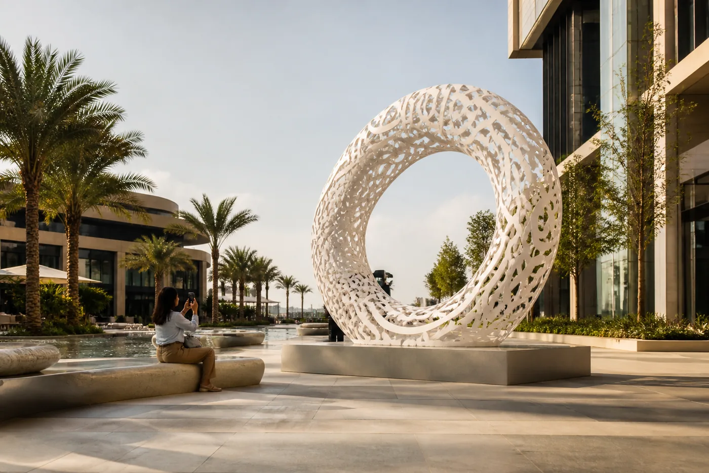 Public art and gathering space in a UAE plaza