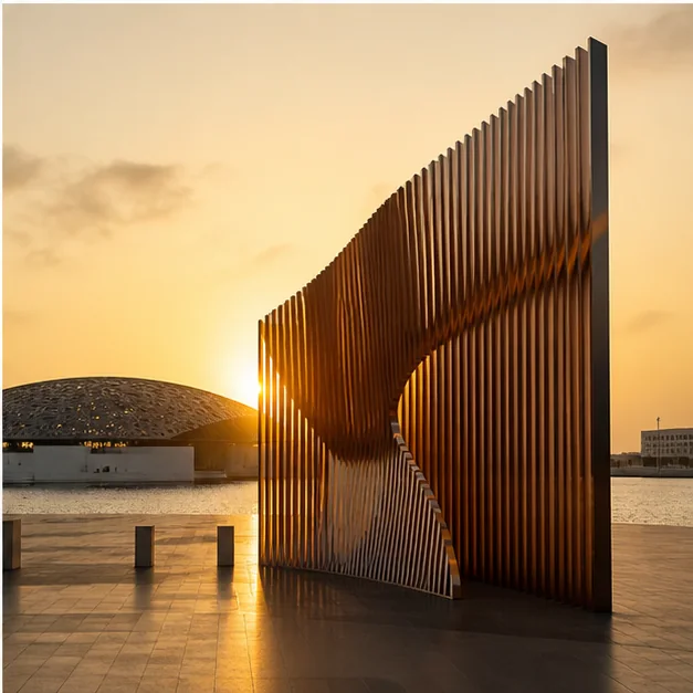 Dramatic architectural public artwork image in a premium UAE environment