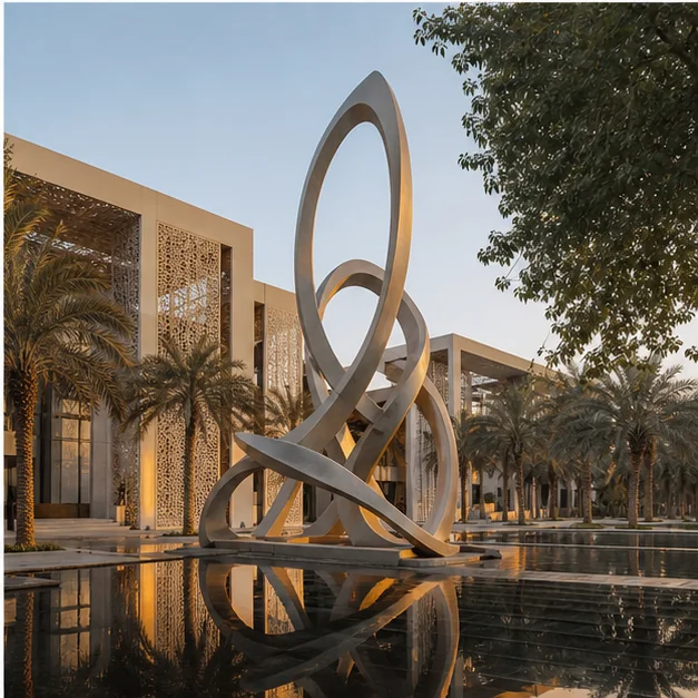 Completed public artwork installation in a premium UAE architectural environment