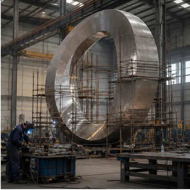 Conceptual process stage showing fabrication of a public artwork