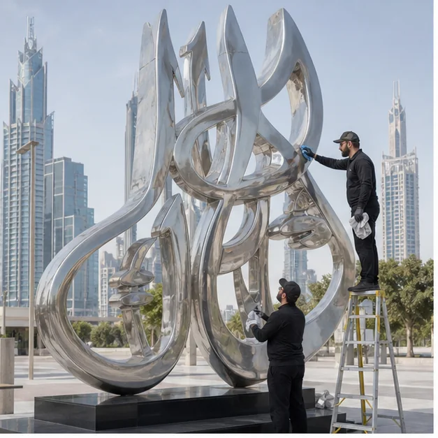 Professional maintenance of public artwork in the UAE