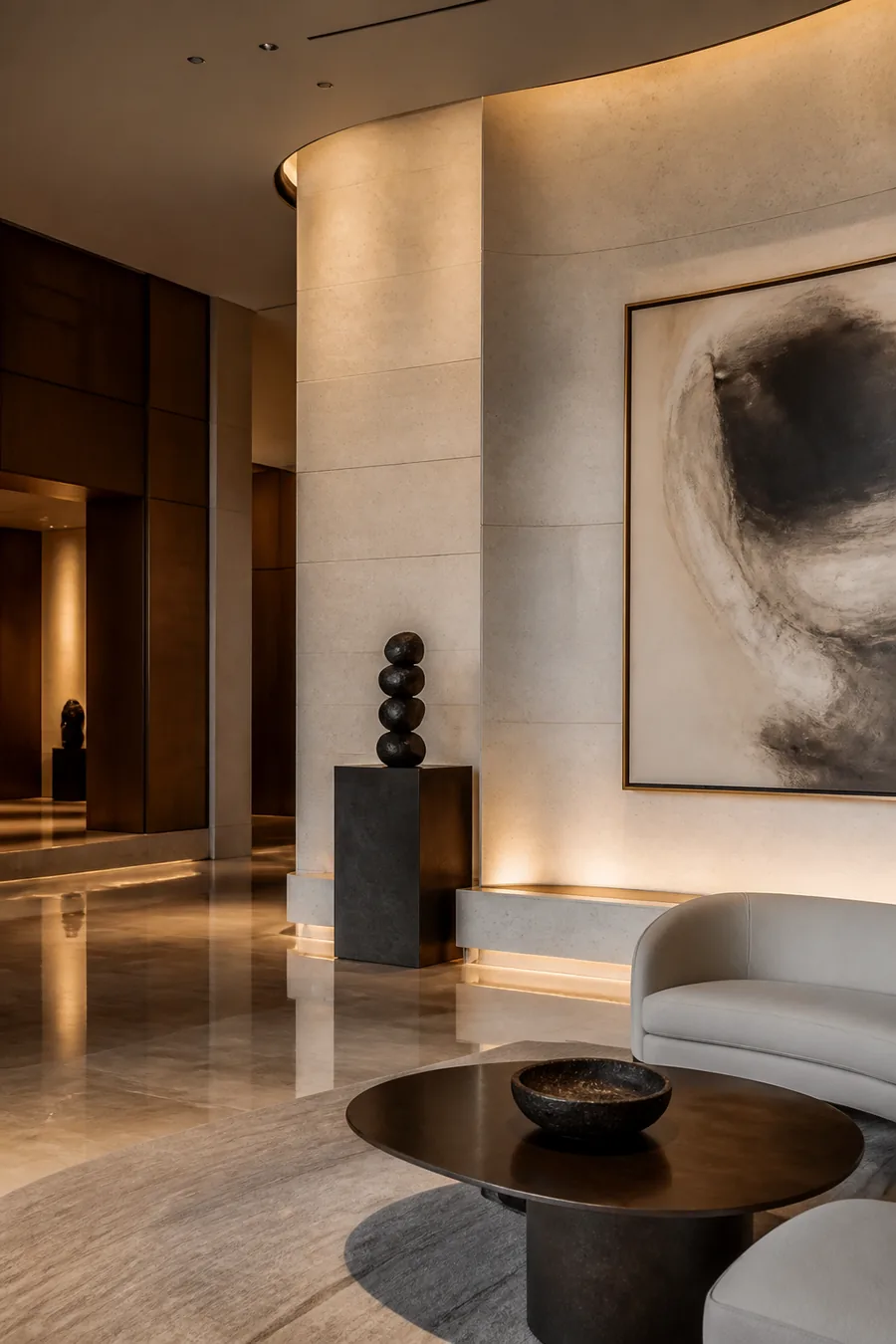 Curated art installation inside a refined hospitality environment