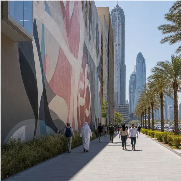 Public landmark mural integrated into a UAE civic environment