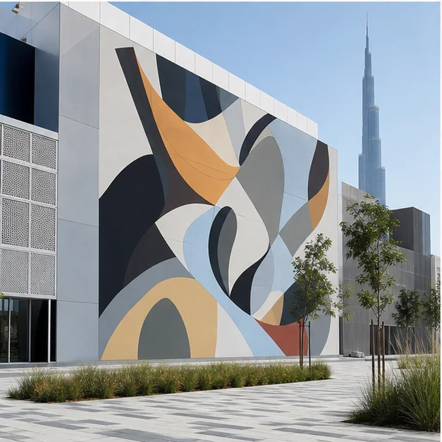 Large outdoor mural created for a UAE public-facing environment