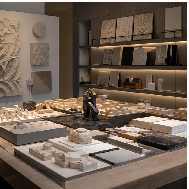 Conceptual public art review environment with models and materials