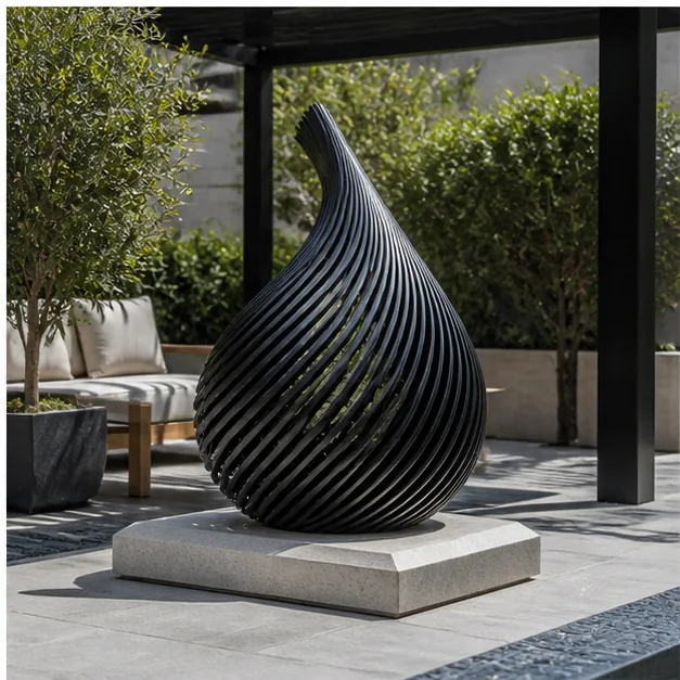 Resin sculpture used in a curated outdoor landscape environment