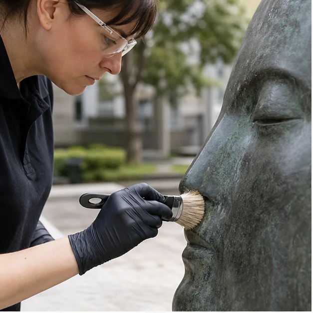 Professional cleaning of a public sculpture surface