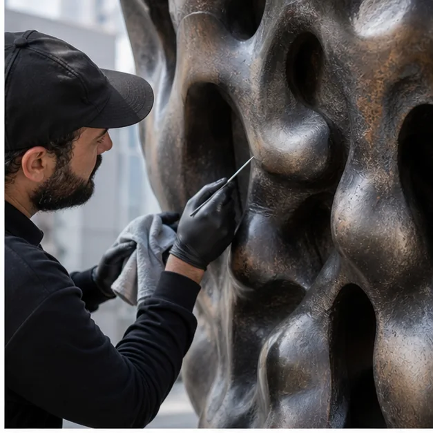 Close-up sculpture surface detail showing the need for ongoing care